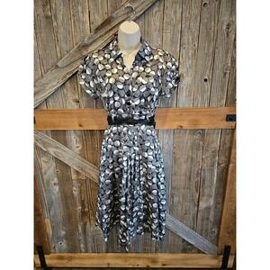 Vintage Robbie bee silky look polka dot dress size 8 short sleeve side zip ^